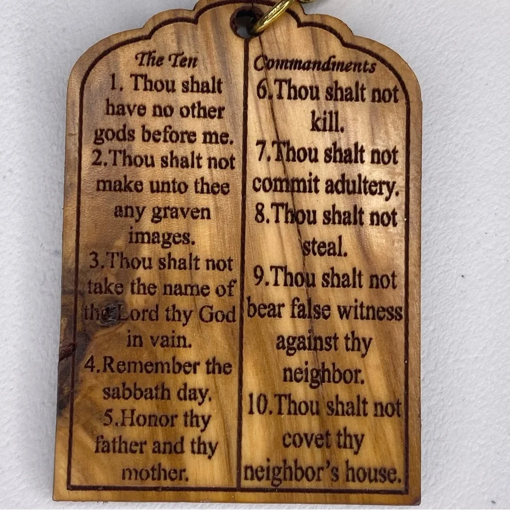 Ten Commandments Wooden Keychain Car Keys Wood Christian Religious Church